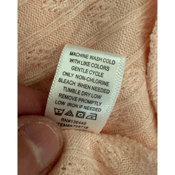 Muk Luks Women 1X Soft Peach Pointelle Knit Quarter Zip Pullover Shimmer Sweater - Picture 8 of 15